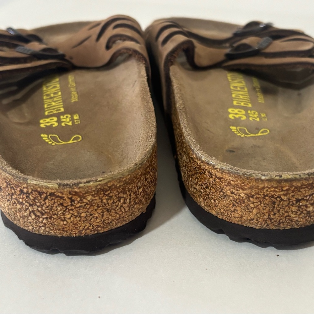 Birkenstock Tan Leather Double-Strap Slide Sandals - Picture 6 of 7